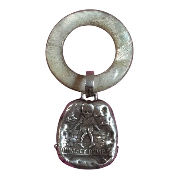 Sterling Silver Humpty Dumpty Baby Teething Ring Nursery Rhyme Antique Baby Gift - Picture 1 of 5